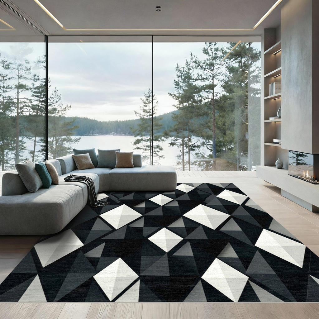Monochromatic Diamond Prism Illusion Rug