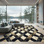 Rustic Charcoal Lattice Overlaid Wood Grid Rug