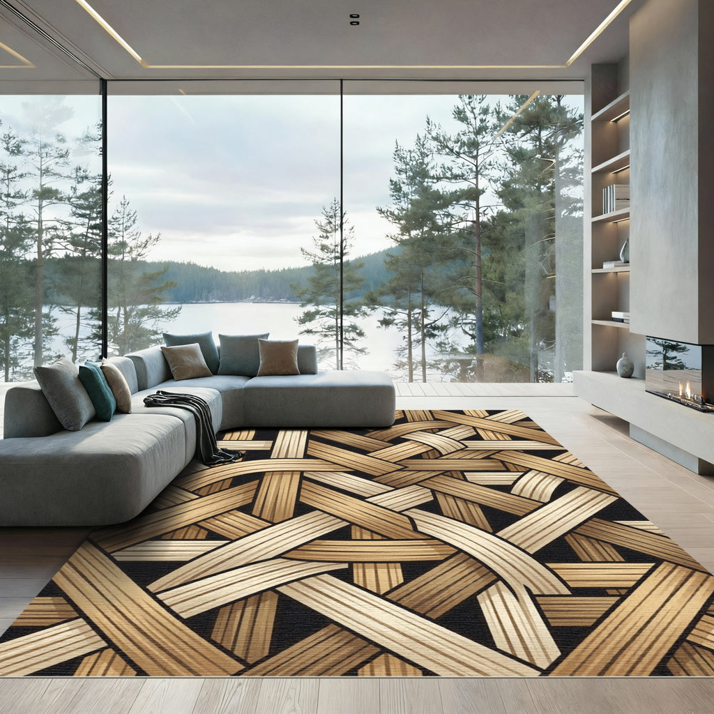 Beige Woven Lattice Basket Weave Rug