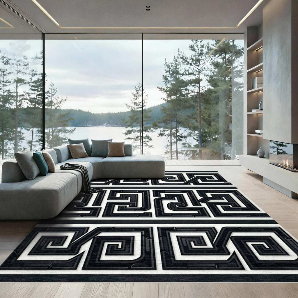 Greek Key Labyrinth Swirl Rug