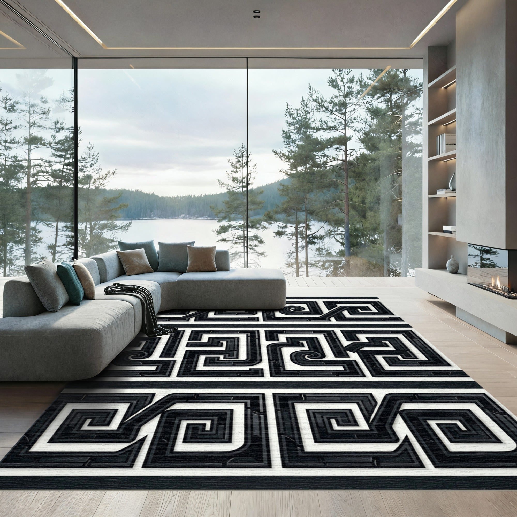Greek Key Labyrinth Swirl Rug