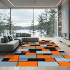 Orange Gray Block Composition Rug