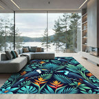 Lush Tropical Toucan Jungle Foliage Rug