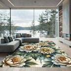 Elegant Cream Peony Watercolor Botanical Rug