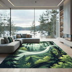 Ethereal Forest Mist Swirling Pines Rug