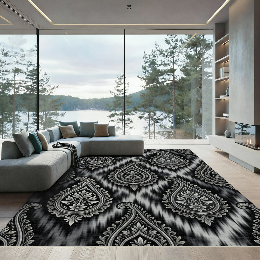Monochromatic Paisley Ikat Texture Rug