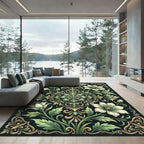Elegant Sage and Gold Floral Medallion Rug