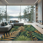 Lush Green and Gold Tropical Foliage Rug
