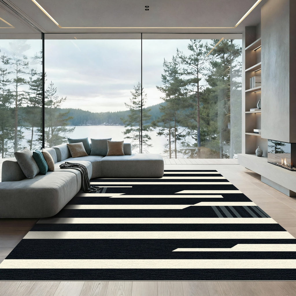 Minimalist Monochrome Geometric Linear Abstract Rug