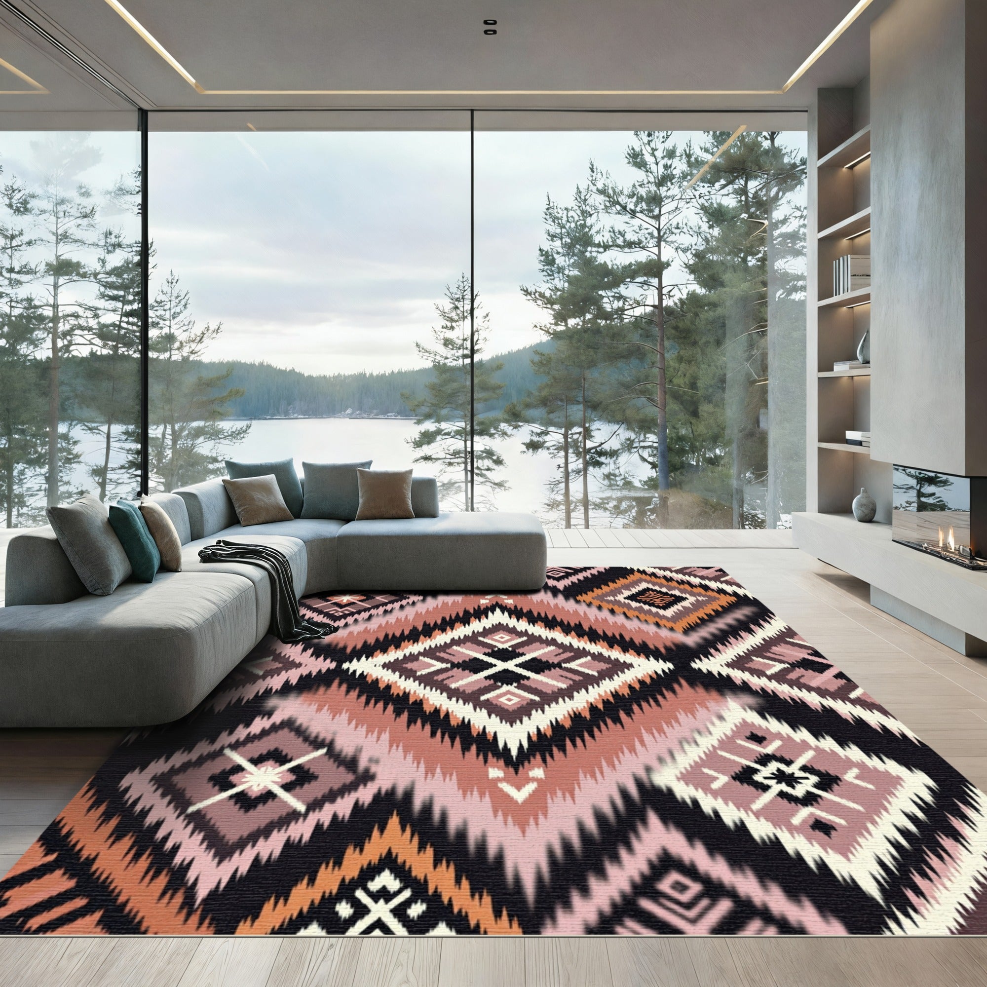 Earthy Southwestern Geometric Diamond Aztec Rug