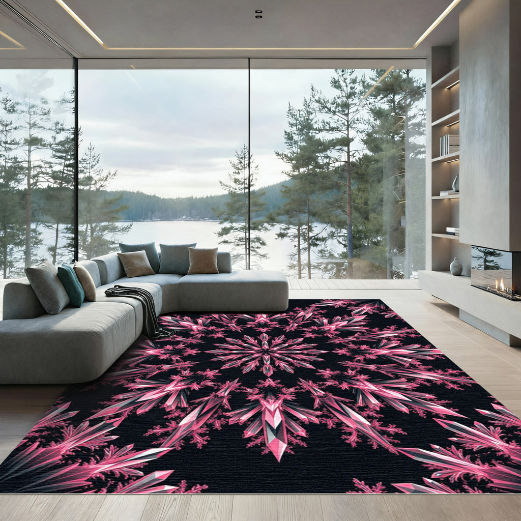 Ethereal Pink Crystal Kaleidoscope Shimmer Rug
