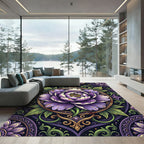 Ornate Violet Peony Floral Medallion Rug