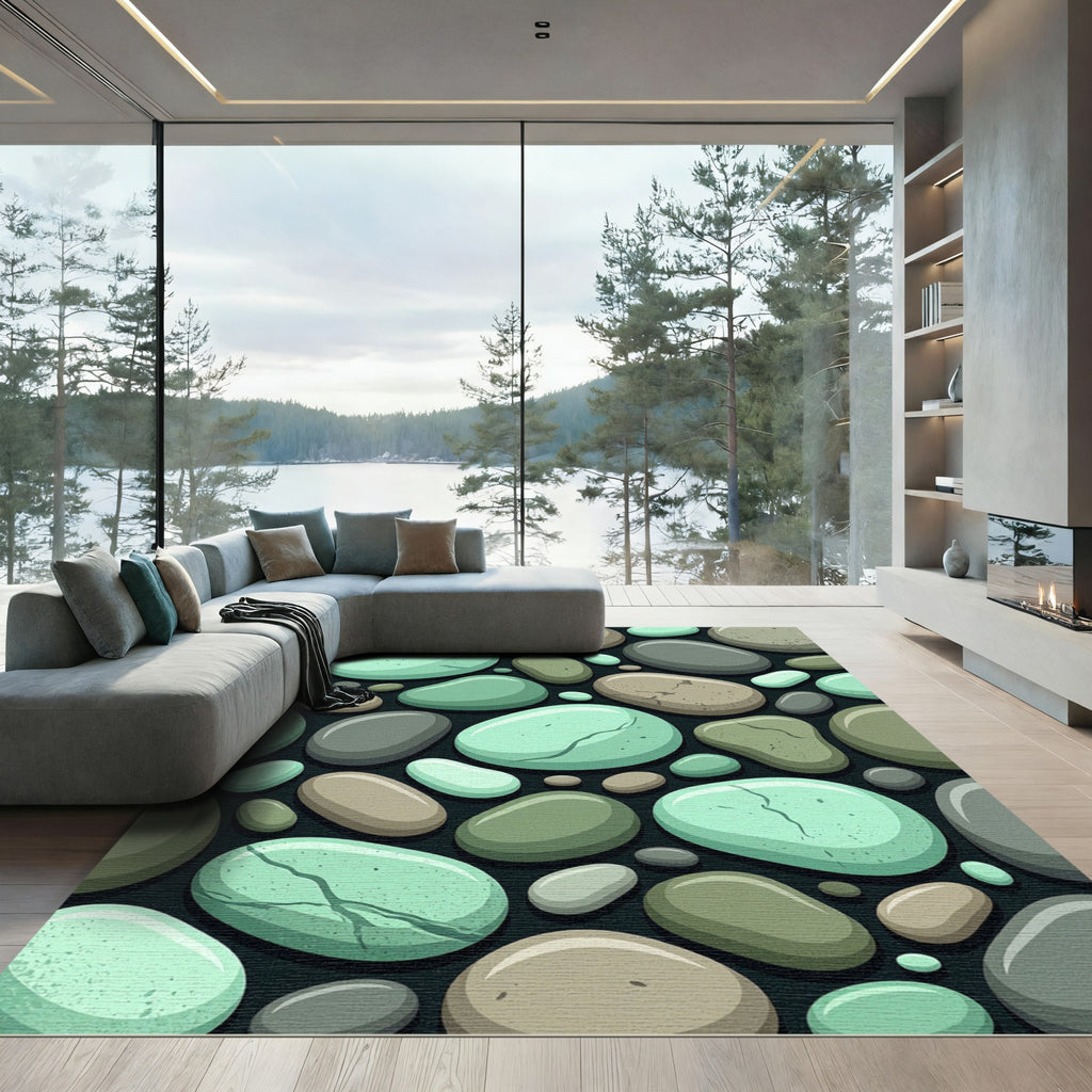 Serene Beach Stone Cluster Rug