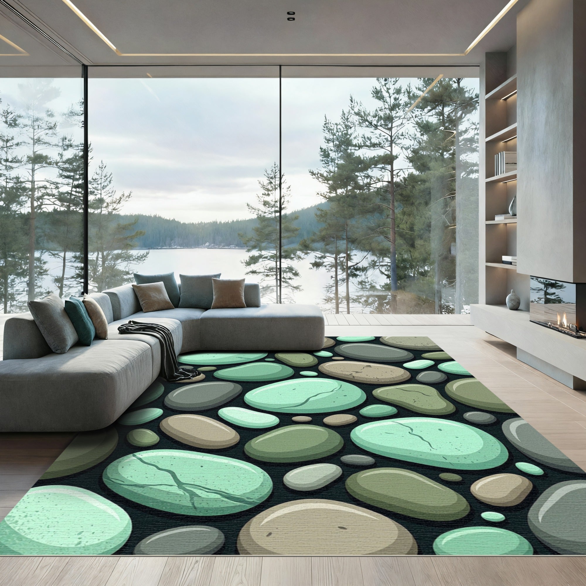 Serene Beach Stone Cluster Rug
