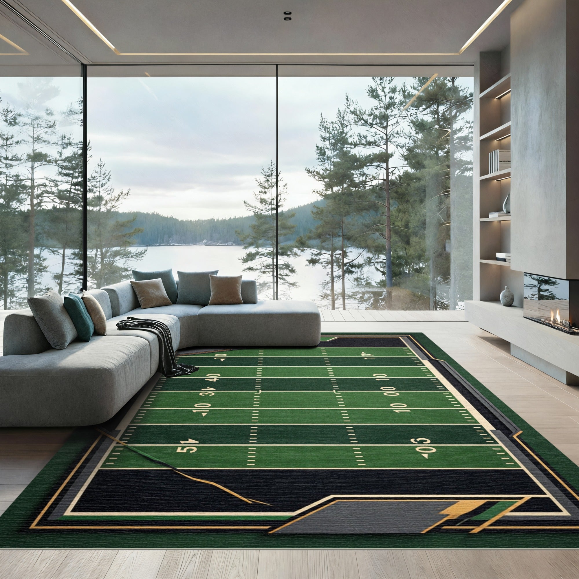 Athletic Emerald Gridiron Field View Rug