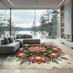 Lotus Bloom Medallion Coral Floral Rug