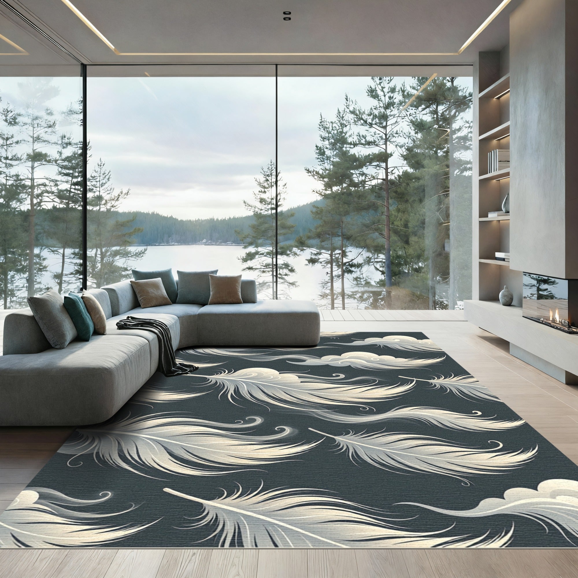 Ethereal Feather Cloud Celestial Art Rug
