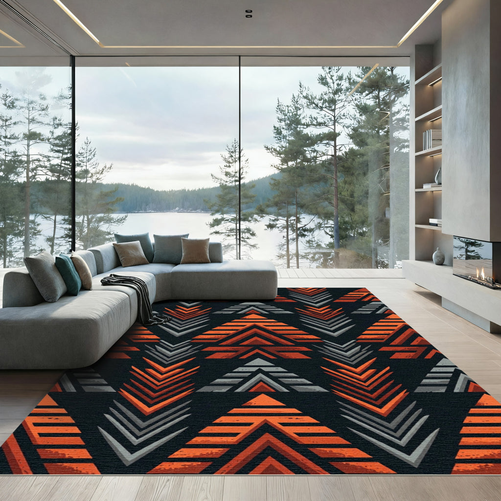 Bold Geometric Orange And Gray Chevron Rug
