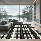Modern Monochrome Grid Checked Area Rug