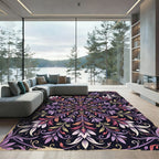 Botanical Purple Floral Symmetry Medallion Rug