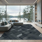Modern Charcoal Gray Intersecting Linear Rug