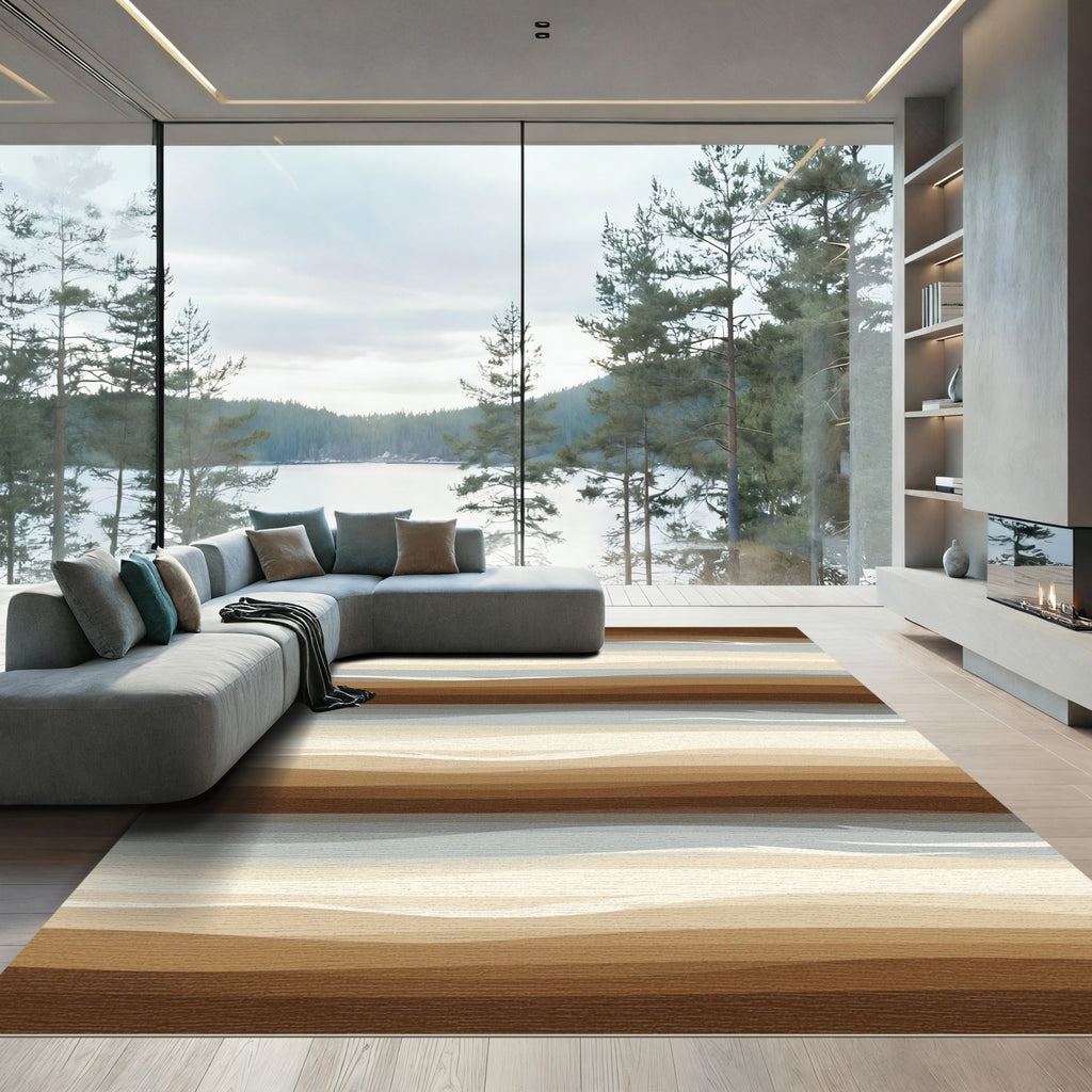 Earthy Brown Abstract Layered Stripes Rug