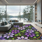 Elegant Purple Clematis Floral Vine Rug