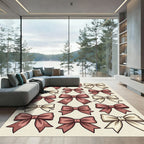 Elegant Dusty Rose Ribbon Bow Collection Rug