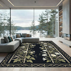 Black Botanical Trellis with Garden Flowers Rug