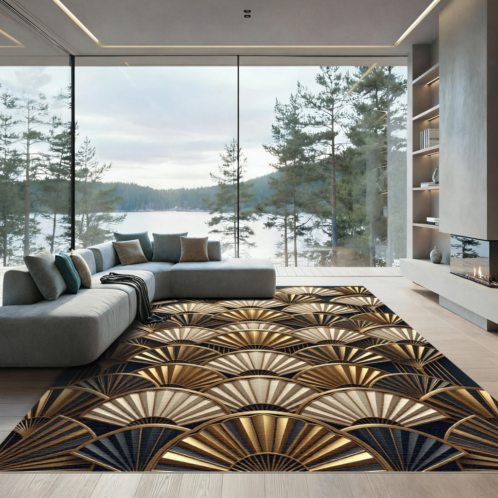 Glamorous Gold Fan Accordion Arrangement Rug