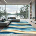 Earthy Blue Coastal Wavy Ripple Rug