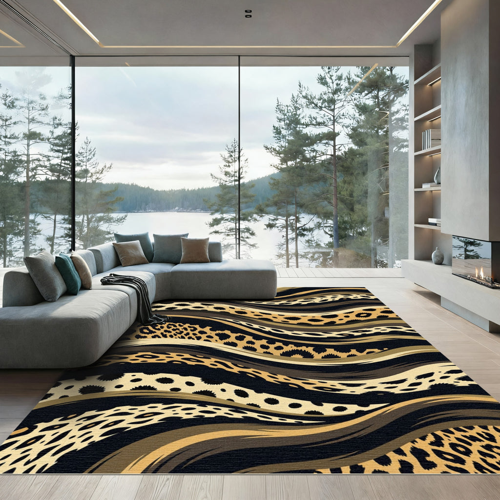Bold Leopard Graphic Wavy Stripes Rug