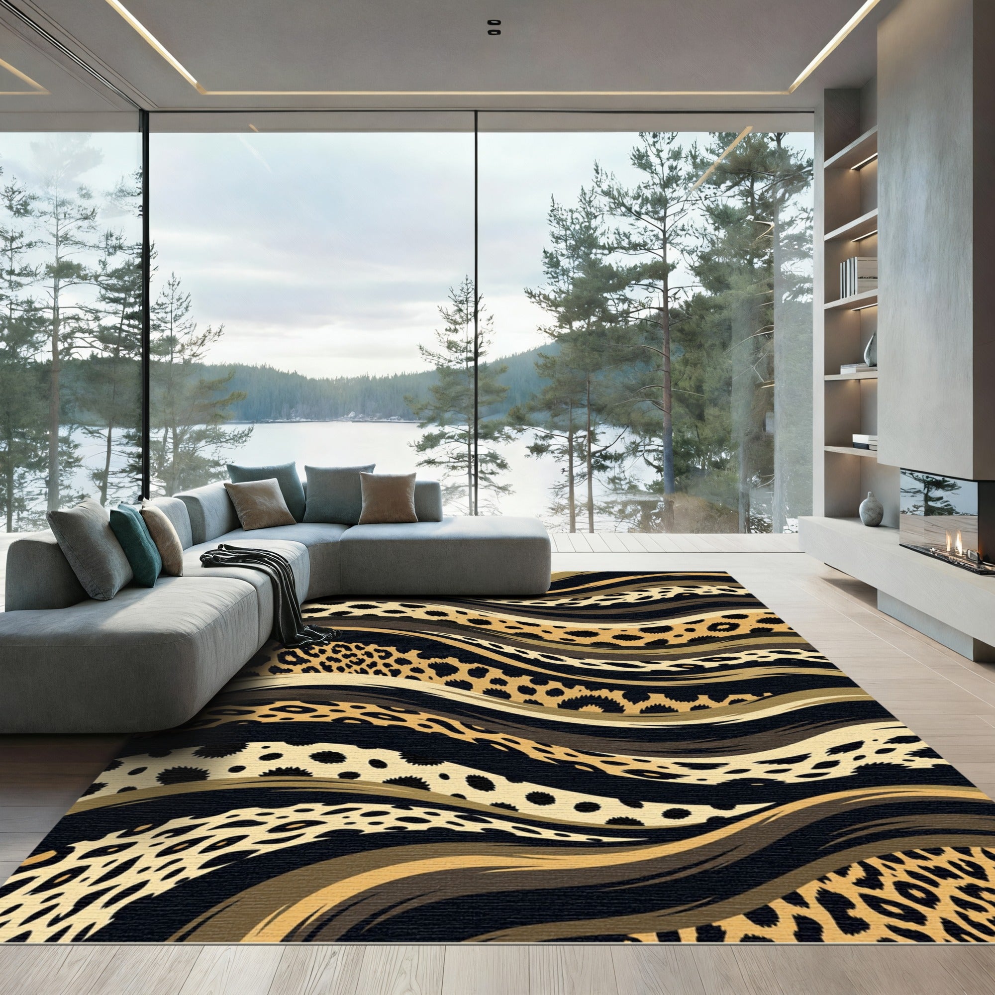 Bold Leopard Graphic Wavy Stripes Rug