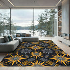 Golden Celestial Geometric Starry Gray Rug