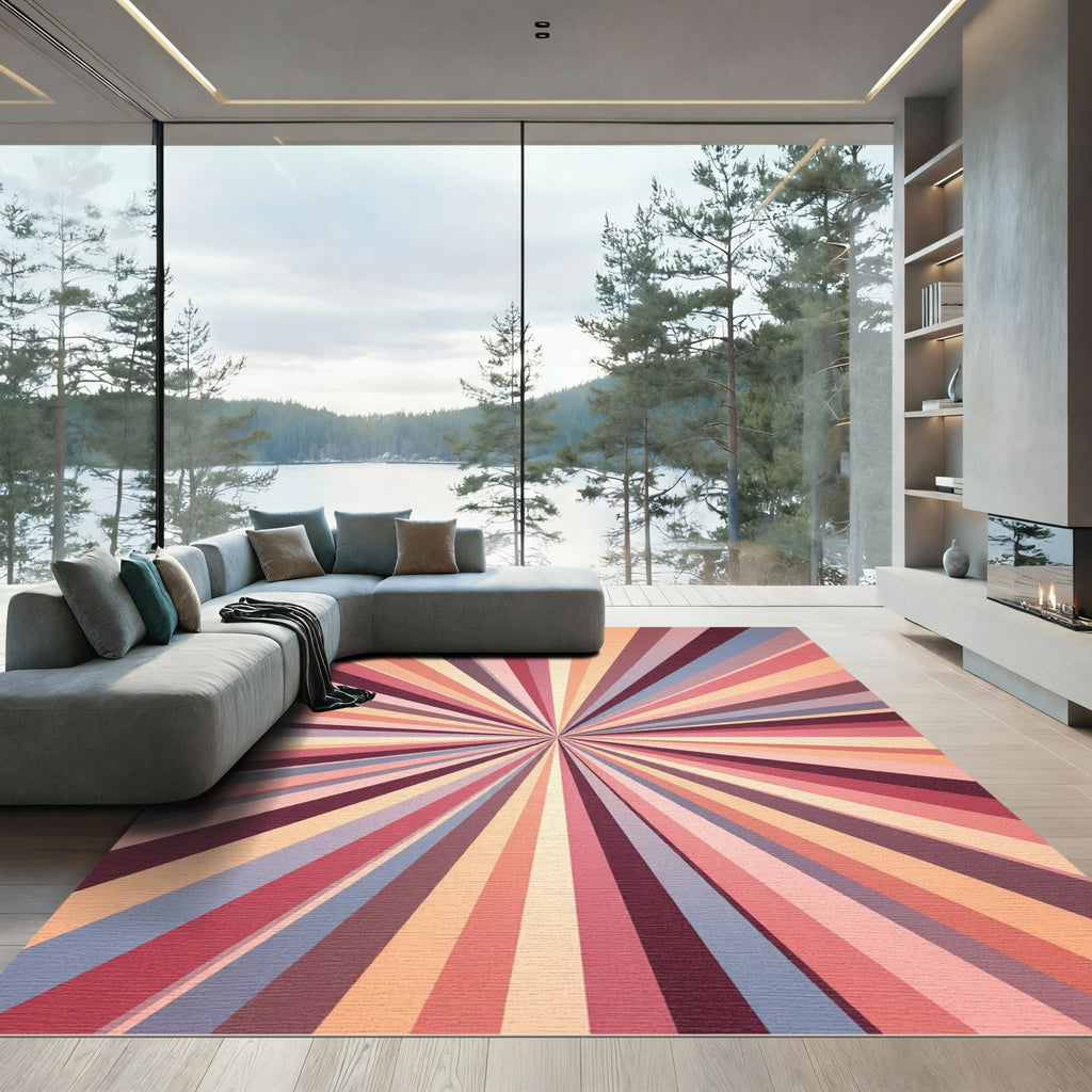 Retro Sunburst Radiating Lines Rug
