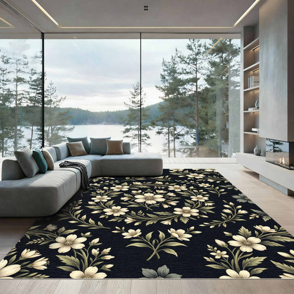 Cream Floral Vine Scroll Rug