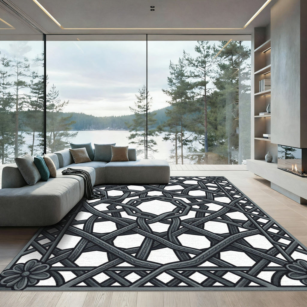 Intricate Dark Gray Celtic Knot Rug