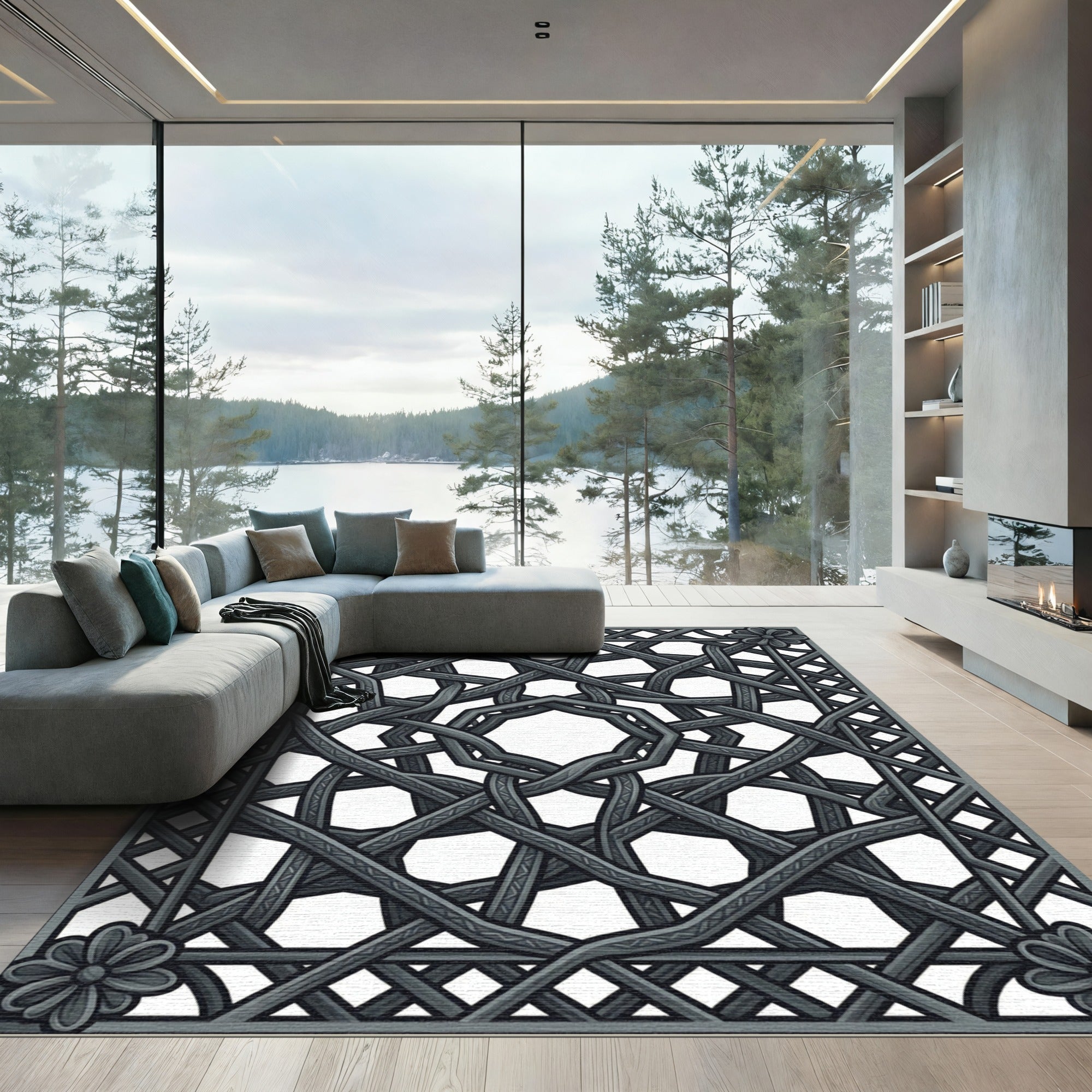 Intricate Dark Gray Celtic Knot Rug