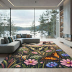 Whimsical Golden Butterfly Meadow Garden Rug