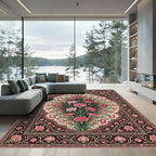 Rich Pink Floral Medallion Bouquet Rug