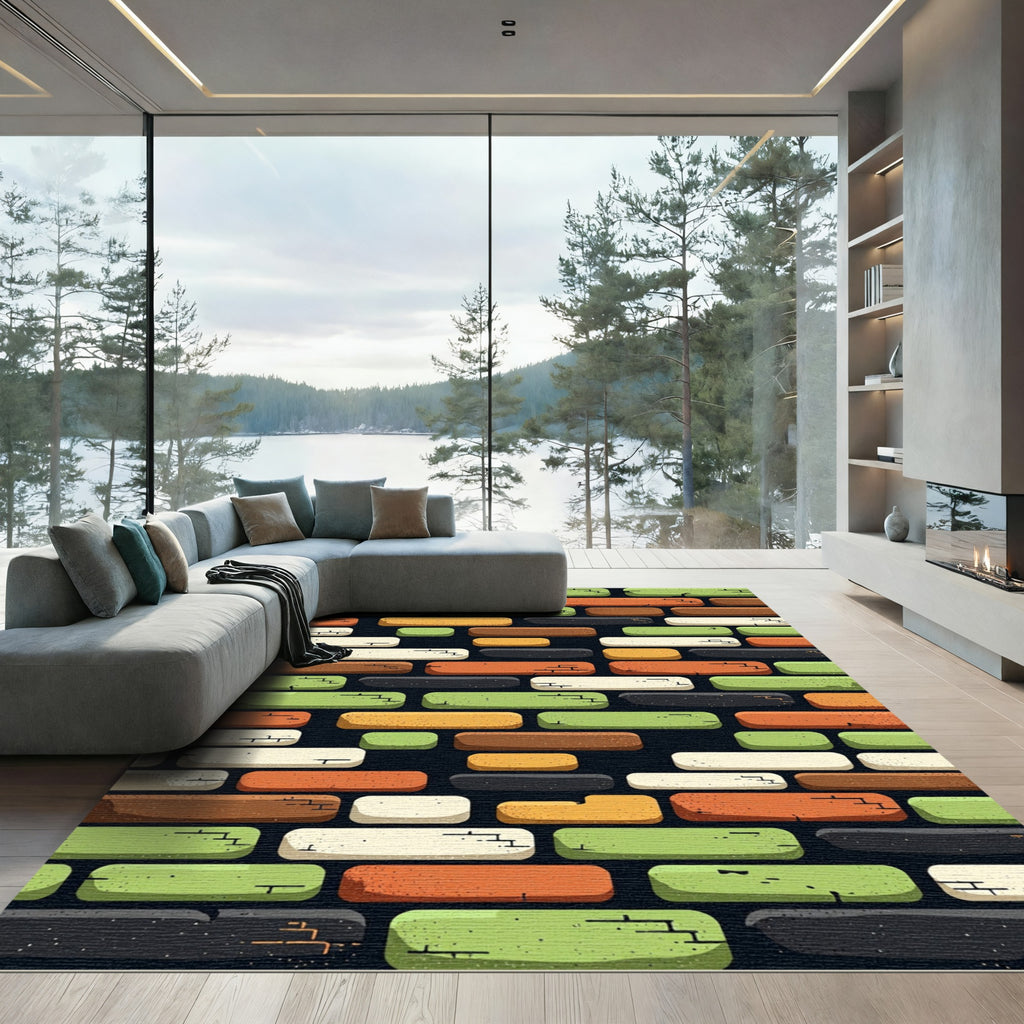 Rustic Multicolored Brick Wall Texture Rug