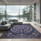 Elegant Lilac Floral Laurel Emblem Rug