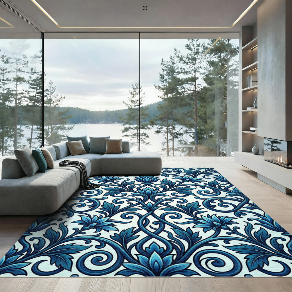 Deep Teal Floral Scrollwork Rug