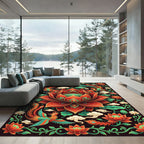 Vibrant Phoenix Lotus Red Floral Medallion Rug