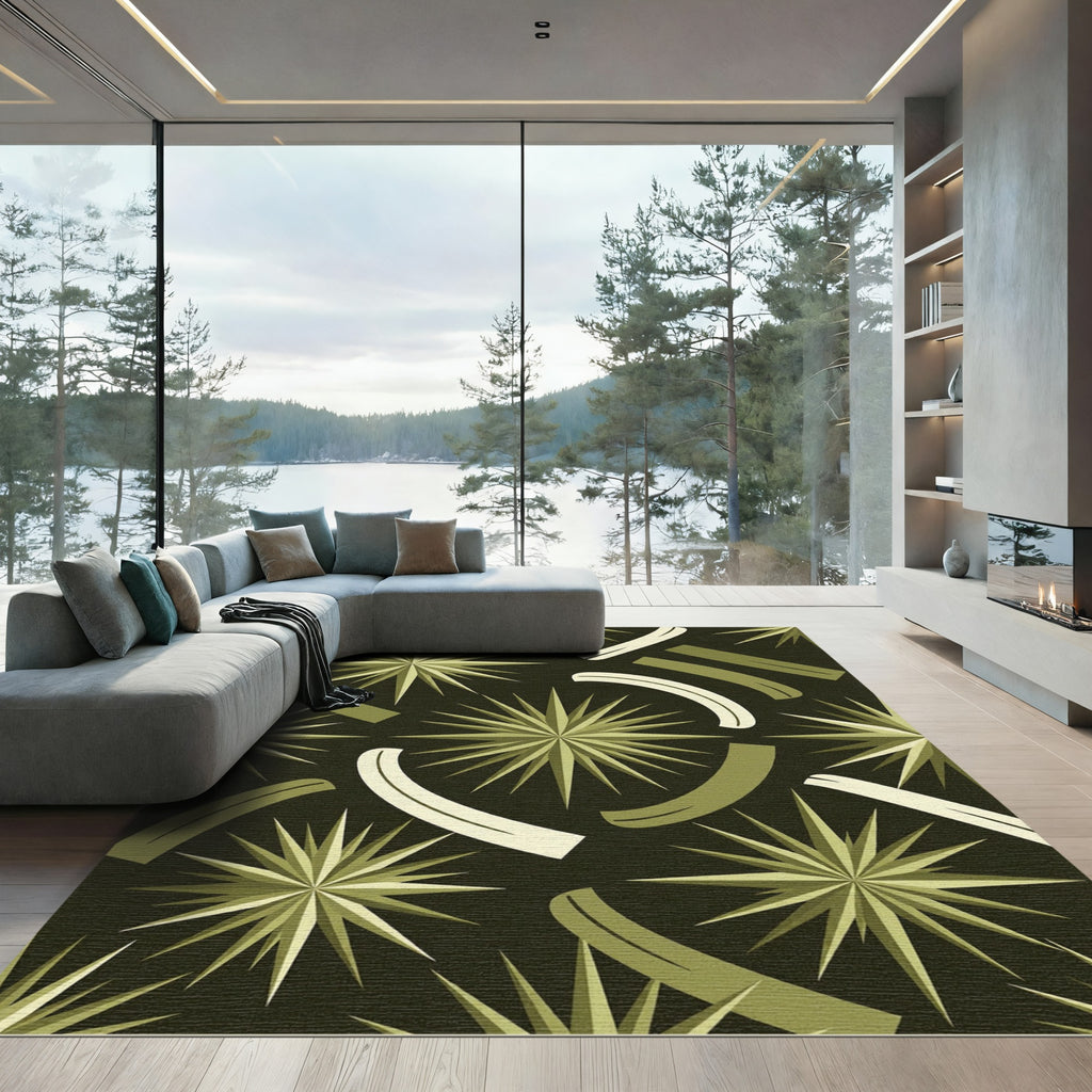 Mid-Century Modern Olive Star Burst Rug