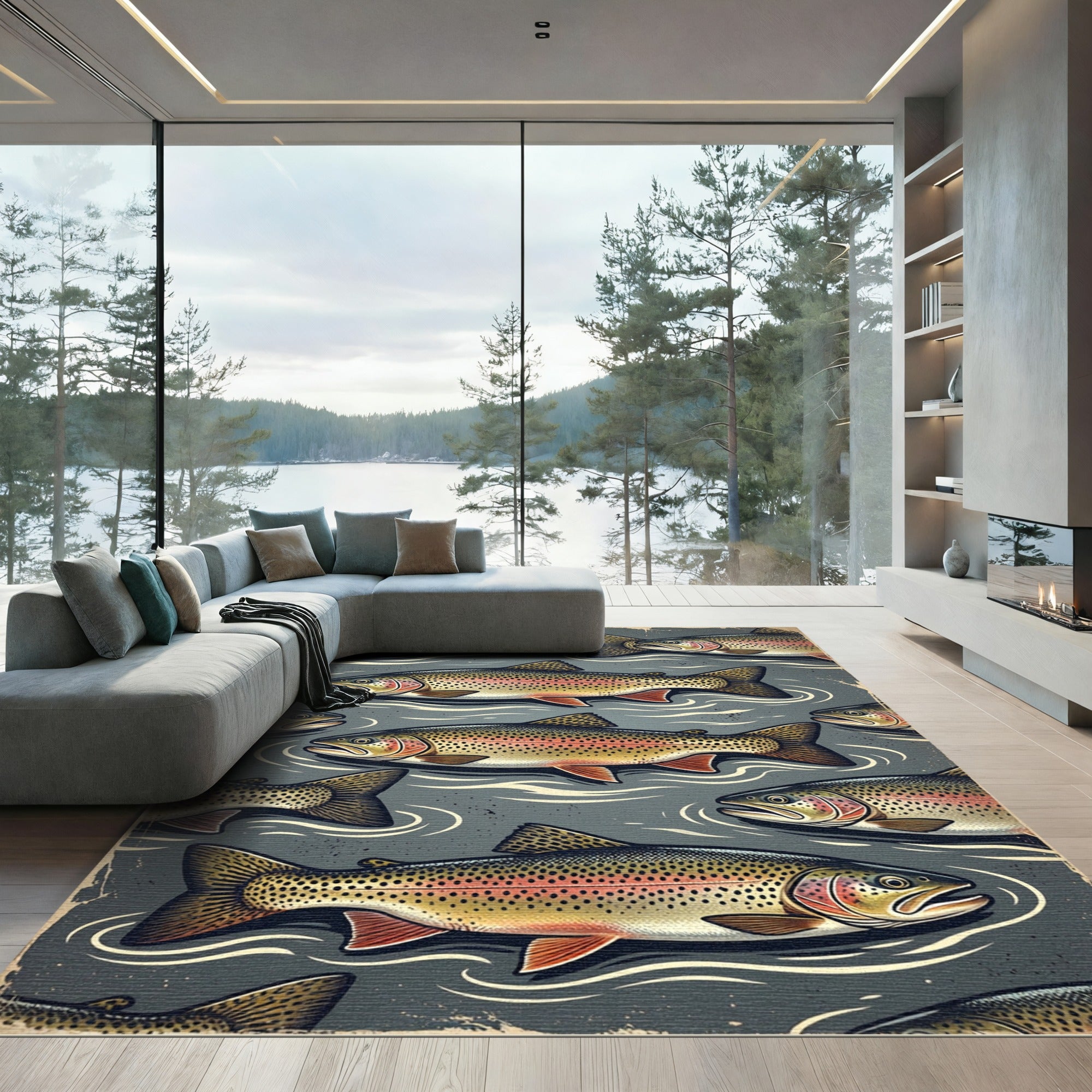 Rustic Speckled Trout Fish Artwork Rug