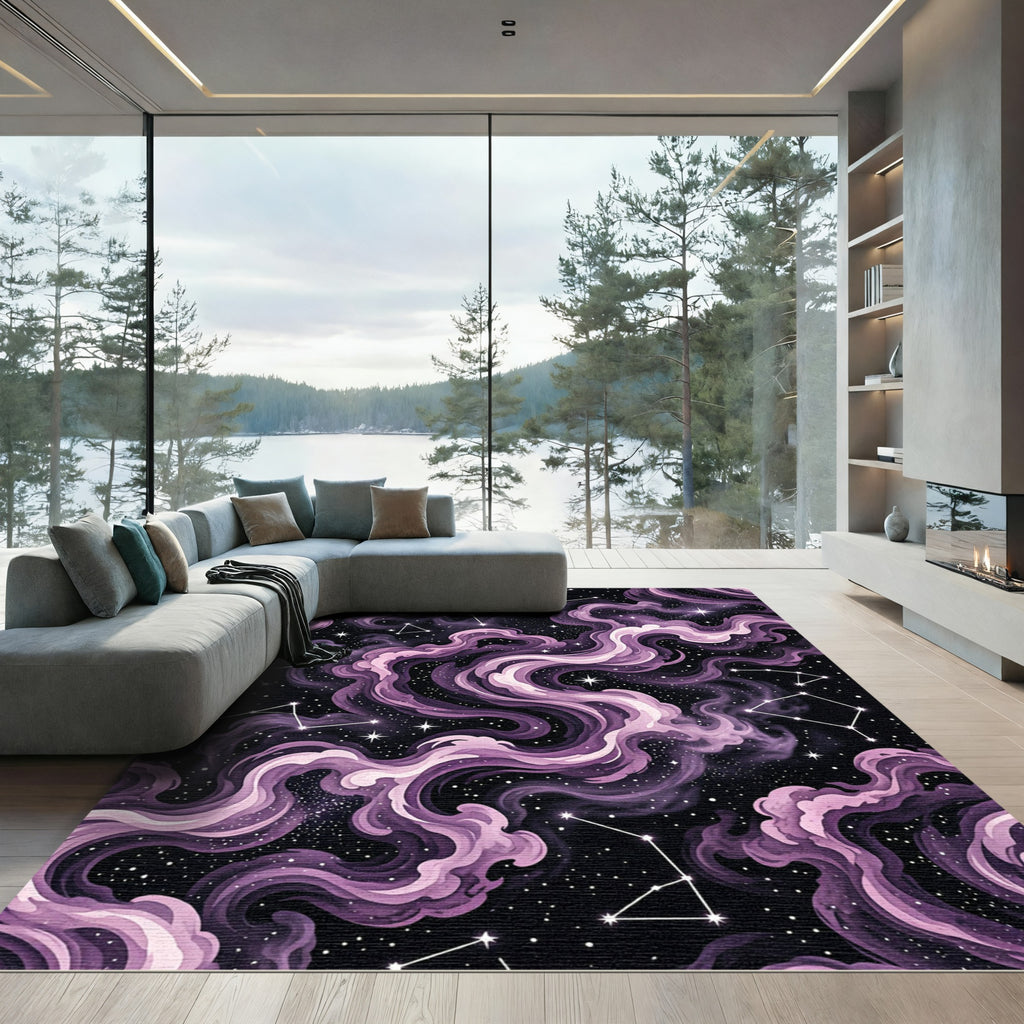 Cosmic Purple Nebula Starry Night Rug