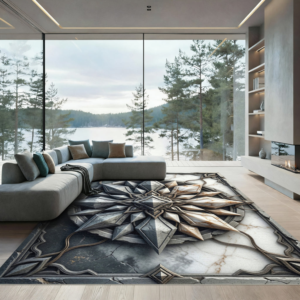 Granite Marble Crystal Starburst Composition Rug