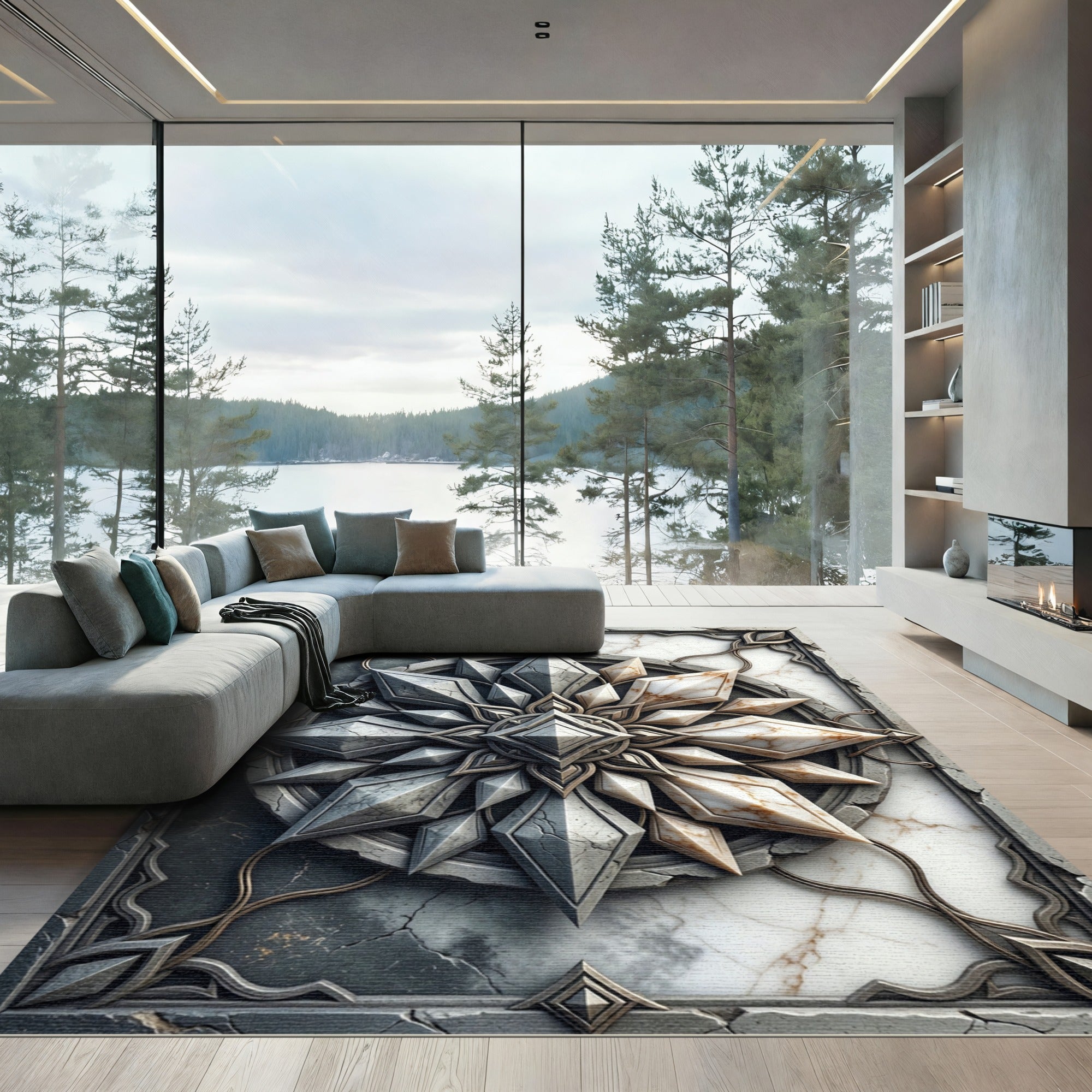 Granite Marble Crystal Starburst Composition Rug