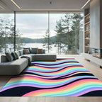 Vibrant Pastel Rainbow Wavy Lines Rug